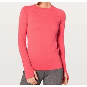 Lululemon Women 6 Rest Less Pullover LS Crew Seamless Textured Pink W3AWVS EUC